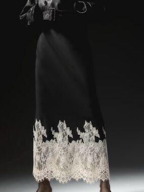 H&M Black Maxi Skirt with Ivory Lace Hem - Size Large (NWT)